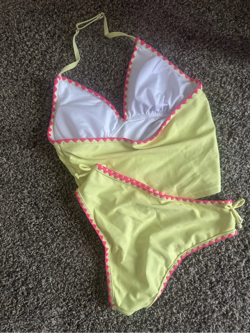 Girls Floral Halter Swim Bralette in Pale Yellow & Hot Pink